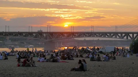 Sunset at Warsaw Beach, Poland Stock Footage 64776747