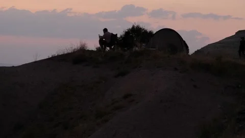 Sunset watching in rose valley sunset (kizil vadi) Stock Footage 158851075