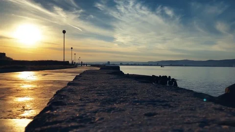 Sunset on the waterfront Stock Footage 78578582