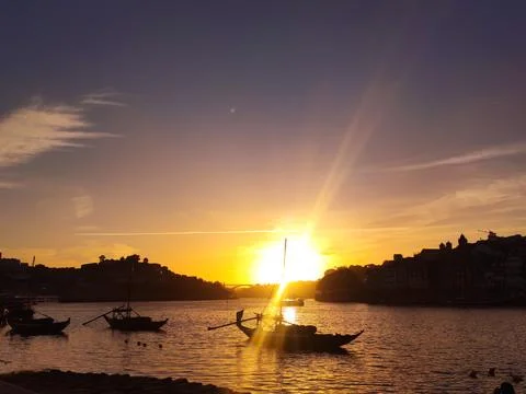 Sunset on the waterfront of the second largest city in Portugal after Lisbon. Stock Photos