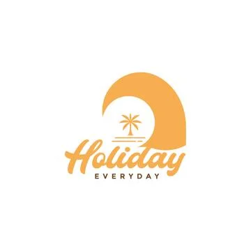 Sunset wave with coconut tree logo design イラスト素材