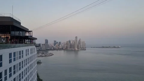 Sunset waves and colonial coastline in the old town of Panama Stock Footage 343791082