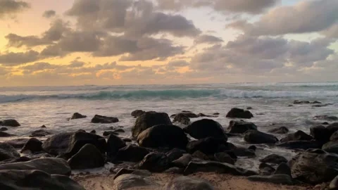 Sunset Waves Dashing On Rocks Oahu Hawaii Stock Footage 302590054