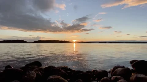 Sunset - Waves - Rocks - Archipelago Stock Footage 134980343