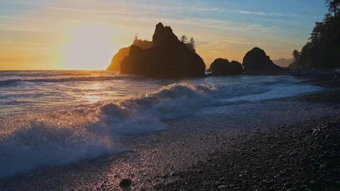 Sunset Waves at Ruby Beach, Olympic National Park, Washington Stock Footage 310268966