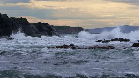 Sunset with waves in the sea Stock Footage 155379382