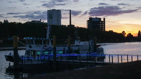 Sunset at Weser River in Bremen - 4K Timelapse Stock Footage 148040436