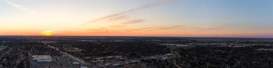 Sunset West Texas Panorama Drone Taken Stock Photos