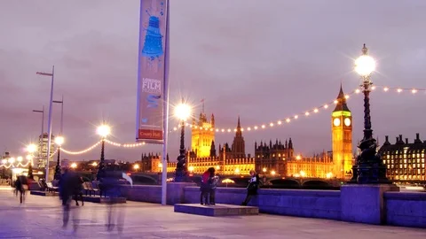 Sunset of Westminster Palace in London, UK in 4K Stock Footage