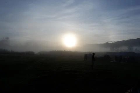 Sunset when camping Foto stock