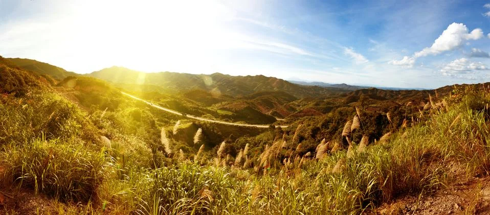 Sunset when the mountains Stock Photos