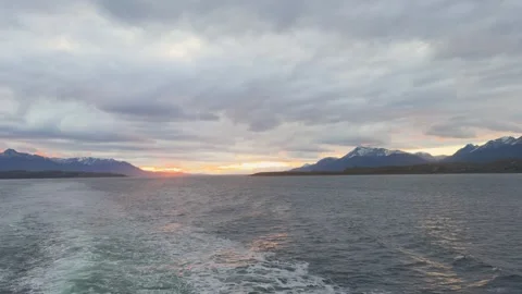 Sunset when sailing at the beagle channel towards the southern ocean Stock Footage 275568608
