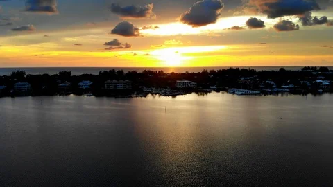 Sunset while Aerial Flight over Impressive Sunset at the Sea Captiva Island Stock Footage 93981808