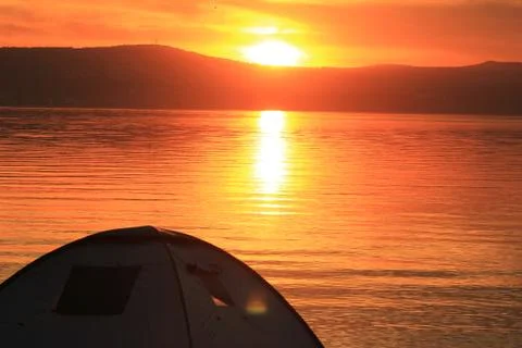 Sunset While Camping on The Sea Of Galilee, Israel Stock Photos