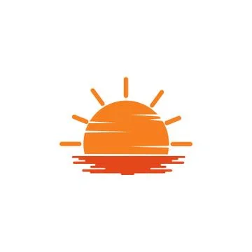 Sunset on a white background. sunset sun.The sun and the sea, the sign of the Stock Illustration