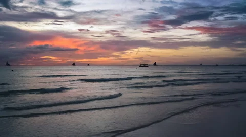 Sunset on the White Beach in Boracay, the Philippines Stock Footage 45813866