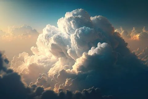 Sunset white clouds and blue sky from airplane window view. Colorful cloudscape Stock Illustration