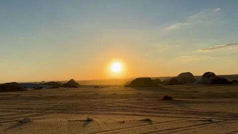 Sunset in the White Desert, Egypt, driving a car Stock Footage 313541662