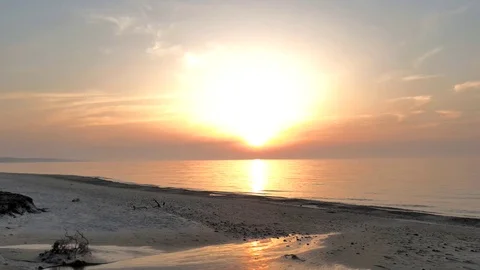 Sunset on wide, sandy beach Stock Footage 92048139