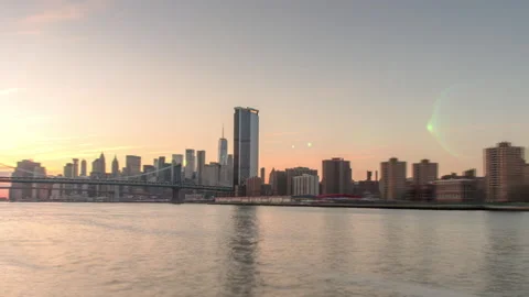 Sunset Williamsburg to Manhattan Bridges Stock Footage 233479922