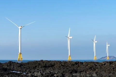  Sunset at the Wind Turbine Foto stock