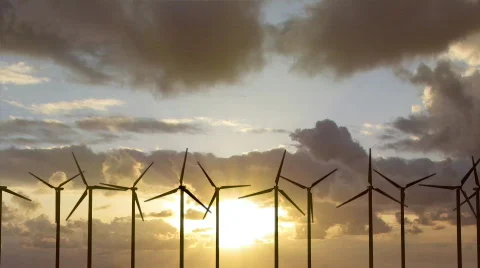 Sunset Wind Turbines 1 Stock Footage 800748