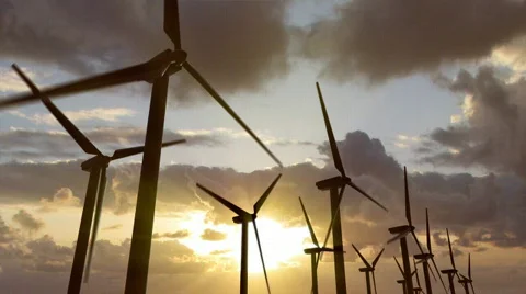 Sunset Wind Turbines 2 Stock Footage 800752