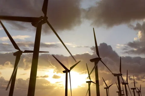 Sunset Wind Turbines 2 Stock Footage