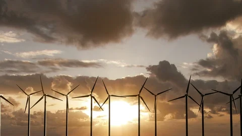 Sunset Wind Turbines 4K Stock Footage 89216484