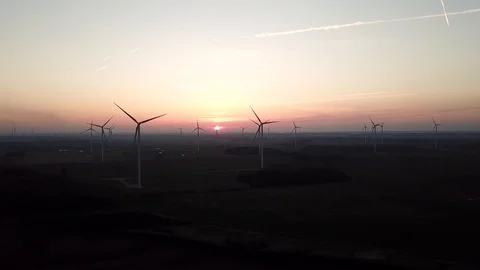 Sunset Wind Turbines Stock Footage 89207445