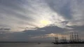 Sunset with windjammer sailing ships anchored at Bremerhaven 4k or 4k+ Resolution