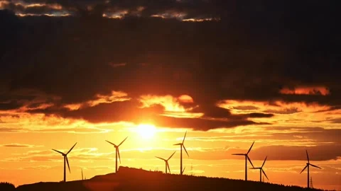 Sunset windmill evening dark Skyline Video stock 274035333