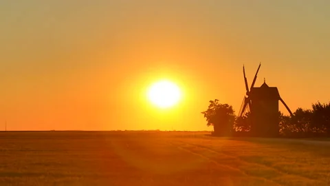 Sunset at the windmill Stock Footage