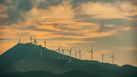 Sunset with Windmill Stock Photos
