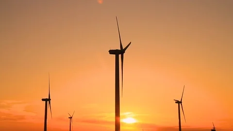 Sunset. Windmill of wind power generation, Chiba Prefecture, Japan. Stock Footage 100353049