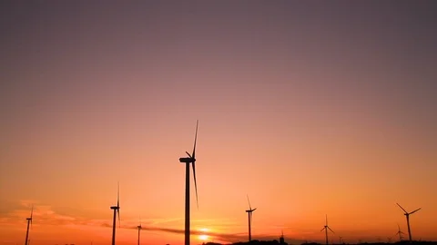 Sunset. Windmill of wind power generation, Chiba Prefecture, Japan. Stock Footage 100353272