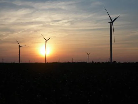 Sunset Windmills Stock Photos