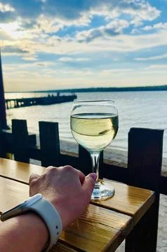 Sunset Wine by the Sea Stock Photos