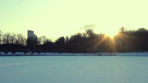 Sunset in winter city park time-lapse Stock Footage 146840859
