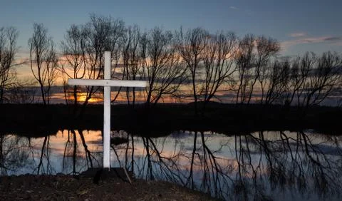 Sunset winter cross Stock Photos