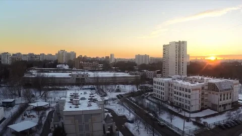 Sunset In Winter Evening In the City district Timelapse Stock Footage 82047059