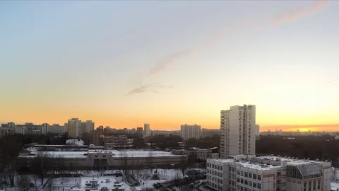 Sunset in winter evening in city timelapse Stock Footage 79807602