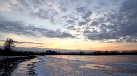 Sunset on winter lake. Stock Footage 43278863