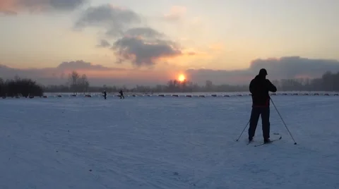 Sunset in the winter park Stock Footage 58792464