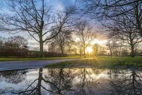Sunset in the winter at the park Stock Photos
