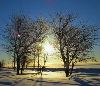 Sunset in winter Stock Photos