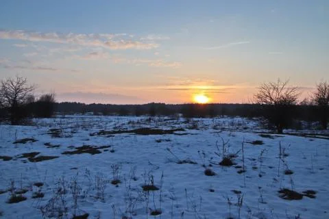 Sunset in the winter Stock Photos