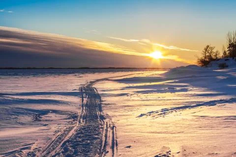 Sunset in winter. Stock Photos