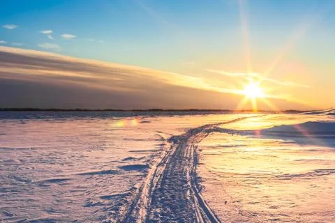 Sunset in winter. Stock Photos