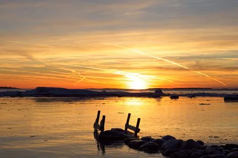 Sunset in winter. Stock Photos